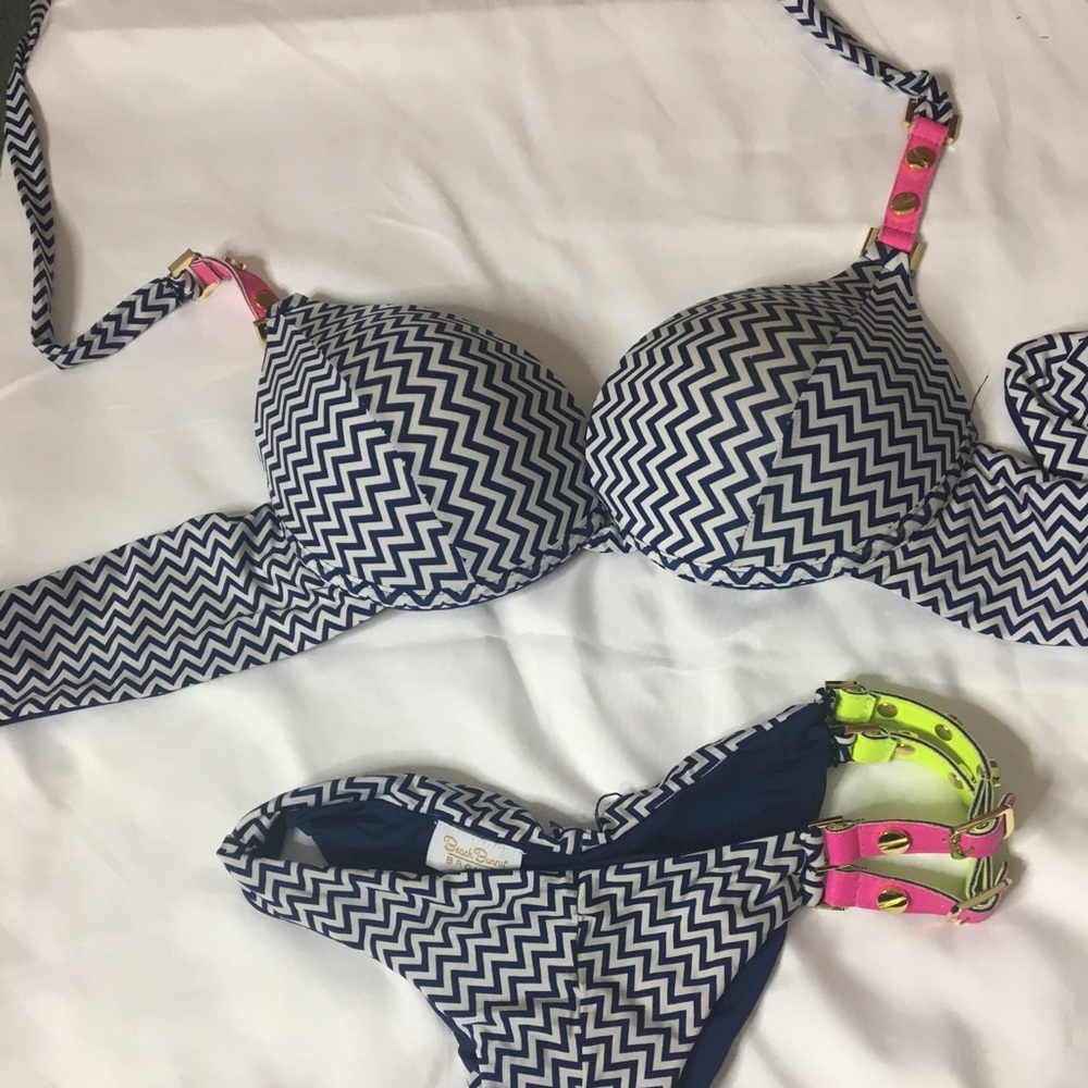 Beach bunny blue and white bikini